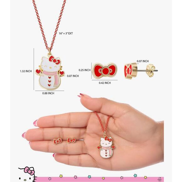Hello Kitty Necklace and Earrings Set – Jewelry Collection in Snowman Red/Gold - Picture 5 of 5